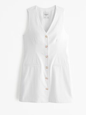 Abercrombie & Fitch White Sleeveless Linen Button-Front Dress XL Tall